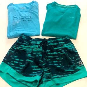 Reebok running shorts 2 shirts xs